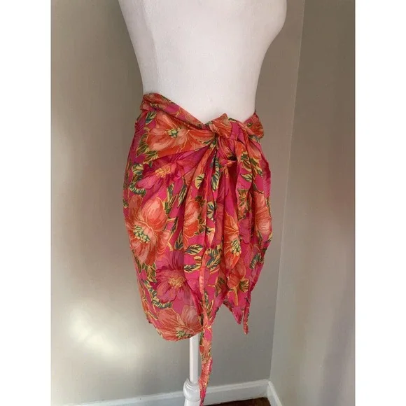 Beach Riot Pink Floral Sarong Women OS Wrap Skirt Polyester Resort Swim Tropical - Picture 5 of 12